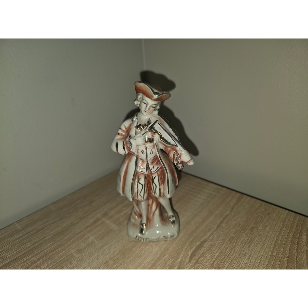 Vintage Made in Japan Porcelain Colonial Violinist Musician Figurine Gold Gilt‎